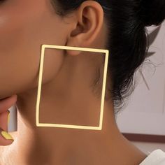 Square Stud Fashion Earring * Fashion Earrings Jewelry * Eardrop Height (3.1) Inch * Eardrop Width (2.8) Inch * Gold Plated Copper Alloy Iron Jewelry, Triangle Earrings Stud, Triangle Studs, Light Earrings, Boho Style Jewelry, Estilo Punk, Square Earrings Studs, Classy Jewelry, Square Stud