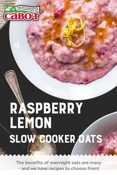 a bowl of raspberry lemon slow cooker oats