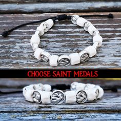 Saint Catholic Bracelet, White Stone Beads, All Saints Bracelet, St Michael, St Anthony, Miraculous Medal, St Francis, Holy Spirit by MedjugorjeStoneGifts on Etsy Symbolic White Jewelry With Round Beads, Symbolic White Round Bead Jewelry, Symbolic White Beaded Bracelets As Gifts, Adjustable Symbolic White Bracelet, Adjustable White Symbolic Bracelets, White Adjustable Symbolic Bracelets, Symbolic White Adjustable Bracelet, Symbolic White Bracelets With Round Beads, Symbolic White Round Bead Bracelets