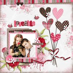 a scrapbook page with hearts and flowers