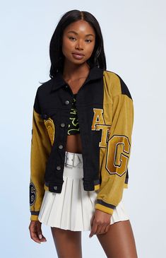 Black Collegiate Cotton Varsity Jacket, Black Sporty Varsity Jacket With Patches, Black Varsity Jacket With Embroidered Patch, Black Embroidered Varsity Jacket For Streetwear, Black Varsity Jacket With Letter Patch And Baseball Collar, Colorblock Jacket, Jacket Collar, Color Block Jacket