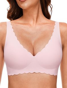 PRICES MAY VARY. SUPER COMFORTABLE & SOFT FABRIC:Our Womens Bras are made of 55% nylon and 45% spandex. Buttery soft and breathable fabric is skin-friendly and smooth, as light as a cloud. The non-marking breathable lining absorbs sweat and perspiration, breathable and not stuffy, so you can enjoy free breathing all day long.360° curled high elastic fabric naturally fits your skin, comfortable to the touch. SEAMLESS & NON-STEEL RING DESIGN:Our Bralettes for women adopts "W"-shaped "Jelly Strip" Deep V Bra, Wireless Bras, Without Bra, Comfy Bra, Comfortable Bras, Body Curves, Full Coverage Bra, Everyday Bra, Seamless Bra