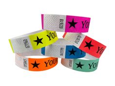 colorful wristbands with your text, logo and icons on them are featured in this ad