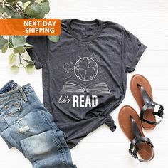 Read Shirt, Reading Shirt, Reading T-Shirt, Reading Week Teacher Shirt, Librarian Shirt, Book Lover Shirt, Book T shirt, Teacher Shirts  BLACK TEXT is used for Yellow, Heather Peach, White, Light Gray Heather, Mint, Pink Shirts. Other colored shirts have white text. F I T ∙ & ∙ S I Z I N G : -->Women's sizes are narrower than the waist. -->Sleeves are rolled up in some product pictures. They do not come rolled up on delivery. T I M E ∙ T O ∙ D E L I V E R Y : -->Processing and production time is Reading Week, English Teacher Gifts, Bookworm Shirt, Book Shirt, Librarian Shirt, Reading Humor, Reading Shirts, Book Tshirts, Gifts For Bookworms