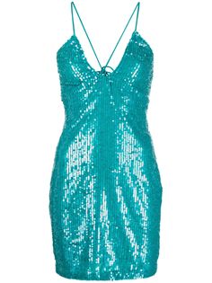 sequined mini dress from P.A.R.O.S.H. featuring aqua blue, sequin design, plunging V-neck, adjustable spaghetti straps and thigh-length. Sequined Mini Dress, Sequin Design, Sequin Fabric, Sequin Mini Dress, Mini Dresses, Dress Blue, Aqua Blue, Dresses Xs, Dress Brands