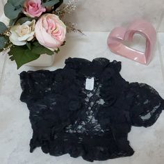 *Nwot!* Size Xs Features All Lace W/Elastic At Neck, Sides, & Bottom Of Shrug Designed To Cover Shoulders All Items From Smoke-Free & Pet-Free Home Will Not Ship Internationally. All Sales Are Final. No Returns. Please Ask Any Questions You Have Before Purchasing. Thank You! Lace Shrug, Black Lace, Cover Up, Jackets & Coats, Jackets For Women, Thank You, Elastic, Pet, Wardrobe