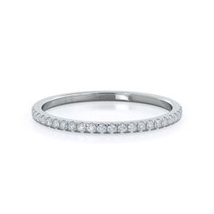 a white gold wedding band with round diamonds