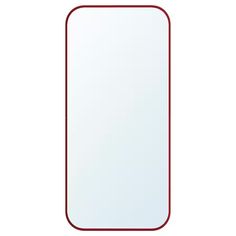 a red and white rectangular mirror on a white background with an empty space in the middle