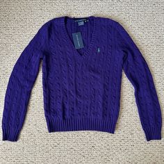 Brand New Ralph Lauren Sport V-Neck Purple Sweater. 100% Cotton. Size Medium. *Smoke Free Home Ralph Lauren Fitted V-neck Top, Ralph Lauren Classic Spring Sweater, Classic Ralph Lauren Sweater For Spring, Ralph Lauren V-neck Casual Top, Ralph Lauren Casual V-neck Top, Ralph Lauren Long Sleeve Sweater For Spring, Ralph Lauren Long Sleeve Spring Sweater, Ralph Lauren Fitted Casual Sweater, Casual Ralph Lauren V-neck Sweater