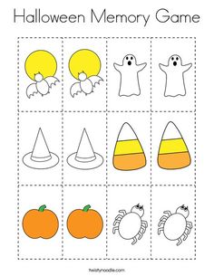 halloween memory game with pumpkins, hats and other items to make it fun for kids