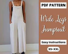 Women's Wide Leg Jumpsuit Sewing Pattern - Plus Size Romper Pattern Loose Jumpsuit Pattern, Women Romper Pattern, Loose Pants Pattern, Wide Leg Jumpsuit Pattern, Jumpsuit Patterns, Dungaree Pattern, Jumpsuit Sewing Pattern, Tulum Vacation, Jumpsuit Sewing