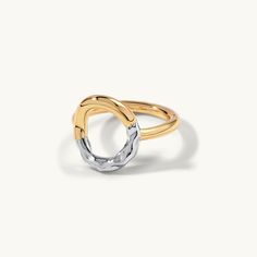 The classic eternity circle gets an elevated look with the molten asymmetric circle ring, featuring a subversive-basic design and clean, lightweight lines. Asymmetric metals deconstructed form a statement silhouette, perfect for any occasion.


Details












Band Tidth: 17.3mm
Band Thickness: 2mm
Material: 18k Gold & Rhodium Plated Modern Hoop Rings Tarnish Resistant, Basic Design, Circle Ring, Stackable Ring, Rhodium Plated, Two Tone, 18k Gold, Wedding Rings, Engagement Rings