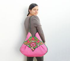 Vintage Embroidery and Leather Bag - Large Pink Boho Purse.  via Etsy. Pink Rectangular Shoulder Bag With Handwork, Bohemian Pink Bag With Removable Pouch, Traditional Pink Shoulder Bag, Traditional Pink Tote Bag, Pink Embroidered Shoulder Bag, Pink Shoulder Bag For Festival, Pink Bohemian Embroidered Shoulder Bag, Pink Embroidered Shoulder Bag For Festivals, Handmade Pink Shoulder Bag For Festivals