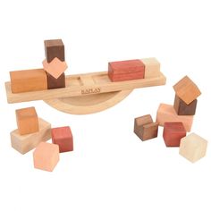 a wooden block set with different shapes and sizes