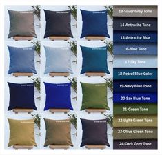 the different colors of pillows are shown in this chart, and each has their own name