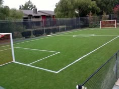 an artificial soccer field in front of a house