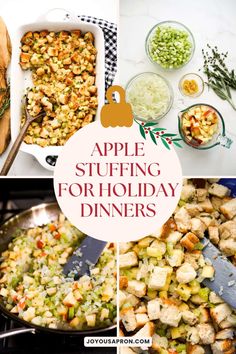 This Apple Stuffing is perfect for holiday dinners. This savory apple stuffing is loaded with fresh herbs, celery, and onions. The combination of crispy bread, juicy apples, and aromatic herbs creates the perfect balance of flavors in every bite. This easy-to-make stuffing recipe will elevate any Thanksgiving or Christmas meal. Thanksgiving Stuffing Recipe, Classic Stuffing Recipe, Apple Stuffing, Crispy Bread, Homemade Stuffing, Stuffing Recipes For Thanksgiving, Christmas Meal, Classic Thanksgiving, Thanksgiving Stuffing