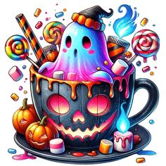 a drawing of a cup filled with candy and candies