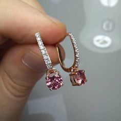 (eBay) Find many great new & used options and get the best deals for Pink Tourmaline Dangle Hoop Earrings, 14K Natural Diamond Dainty Huggies at the best online prices at eBay! Free shipping for many products! Diamond Huggies, Indian Jewellery Design Earrings, Tourmaline Earrings, Dangle Hoop Earrings, Jewelry Design Earrings, Diamond Bar, Design Earrings, Gold Sparkle, Gold Jewellery Design