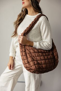 Muffy Quilted Bag - Women's Bags | ROOLEE Brown Quilted Shoulder Bag, Chic Brown Quilted Shoulder Bag, Quilted Oversized Shoulder Bag, Trendy Quilted Tote Shoulder Bag, Quilted Leather Shoulder Bag For On-the-go, Womens Purses, Quilted Bag, Everyday Bag, Bags Women