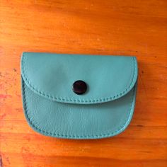 Purchased At A Local Boutique Never Used Before Made With Real Cow Hide Four Pockets Snaps Shut Turquoise Blue Leather Coin Purse With Interior Card Slots, Blue Wallet With Coin Pocket For Daily Use, Blue Coin Purse With Card Slots, Rectangular Blue Coin Purse With Zipper Pocket, Blue Rectangular Leather Coin Purse, Small Leather Wallet, Cow Hide, Local Boutique, Leather Wallet