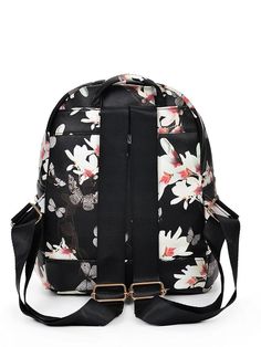 Vintage Flower Print Backpack - Hipimi White Spring Backpack With Adjustable Strap, White Backpack With Adjustable Strap For Spring, Floral Print Backpack For Everyday Use In Spring, Spring Backpack With Floral Print For Everyday Use, Spring Floral Print Backpack For Everyday Use, Casual Travel Bag With Floral Print, Casual Floral Print Travel Bag, White Standard Backpack For Spring, Spring Floral Print Standard Backpack