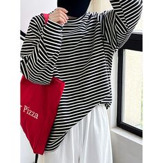 Retro Black Striped Sweatshirt  Material: Cotton  Size: M, L Color: Black  Season: Spring, Autumn, Winter   Occasion: Leisure, Outdoor, Daily, Vacation, Plain Sweatshirt, Striped Sweatshirts, You Lost Me, Sherpa Lined, Crop Sweatshirt, Cotton Style, Printed Sweatshirts, Black Stripes, Color Block