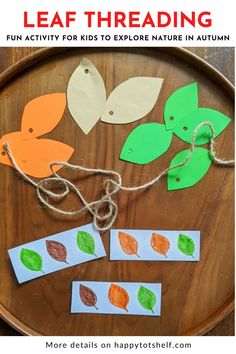 Leaf Threading Activity for Kids in Fall Activities About Plants For Preschoolers, Leaf Fine Motor Activities Preschool, Learning Patterns Preschool, Leaf Fine Motor Activities, Montessori Tree Activities, Montessori Pattern Activities, Leaf Collage Preschool, Leaf Diagram, Activities With Leaves