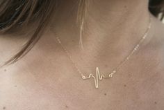 I absolutely need this, for the cardiac nurse in me. Soundwave Jewelry, Heartbeat Necklace, Gold Charm Necklace, Solitaire Necklaces, Dieselpunk, Cute Jewelry, Sake, Little Things