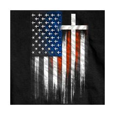 an american flag with the cross on it, painted in red white and blue colors