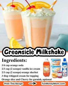 Milkshake Creamsicle Milkshake Recipe, Orange Creamsicle Milkshake, Creamsicle Milkshake, Milkshake Recipe Easy, Frosty Recipe, Kids Treats, Milkshake Recipe