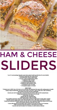 ham and cheese sliders on a cutting board with the title text overlaying it