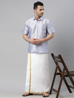 VM By VASTRAMAY Men's Lavender Solid Ethnic Shirt And Mundu Set Upgrade your ethnic wear with the VM By VASTRAMAY Men's Lavender Solid Ethnic Shirt And Mundu Set. This set combines traditional elegance with modern comfort, making it ideal for festive occasions and cultural events. Features Includes a lavender solid ethnic shirt and mundu set Perfect for traditional occasions and ceremonies Comfortable and stylish Specifications Color: Lavender Material: Cotton blend Available sizes: S, M, L, XL Traditional Festive Short Sleeve Shirt, Traditional Short Sleeve Festive Shirt, Traditional Short Sleeve Tops For Eid, Short Sleeve Traditional Wear For Eid, Traditional Short Sleeve Festive Kurta, Cultural Events, Lavender Color, Ethnic Wear, Outfit Sets