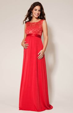 Valencia Maternity Gown Long Sunset Red by Tiffany Rose Red Lace Maxi Dress For Prom, Fitted Red Maternity Dress For Wedding, Red Floor-length Maternity Dress, Pregnant Bridesmaid Dress, Rose Tiffany, Pregnant Party Dress, Pregnant Bridesmaid, Red Evening Gowns, Maternity Evening Dress