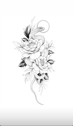 a black and white drawing of flowers on a white background with the letter s in the middle