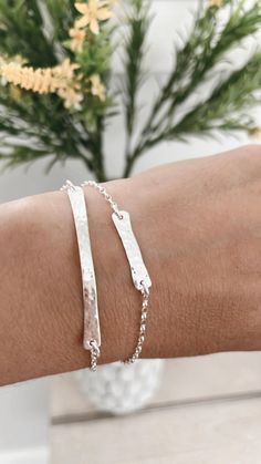 Silver Bar Bracelet, Bracelet Layering, Bar Bracelet, Silver Bar, Bar Bracelets, Bracelet Sterling Silver, Layered Bracelets, Silver Bars, Rolo Chain