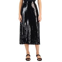 Make Your Next Night Out Sparkle With This Elegant Midi Skirt From Alfani, Covered In Sequins From Hip To Hem. Approx. Model Height Is 5'10" And She Is Wearing Size Small Approx. 33" Long Pull-On Style; Elasticized Back Waistband Sequins Throughout Unlined This Garment Was Made In A Factory That Supports Women Worker Empowerment Through Rise, Which Creates Partnerships To Enable Workplace-Based Interventions On Health, Financial Inclusion And Gender Equality Polyester/Spandex Machine Washable Im Sequined Knee-length Bottoms For Night Out, Evening Midi Skirt With Sequins, Evening Bottoms With Sequins, Midi Skirt, Evening Sequin Midi Skirt, Glamorous Knee-length Spring Bottoms, Black Long Sequin Skirt, Long Black Sequined Skirt, Spring Black Sequin Skirt, Black Sequined Skirt For Spring