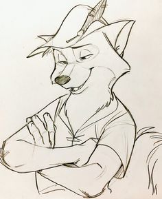 a drawing of a fox with a hat on it's head and arms crossed