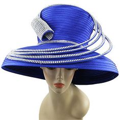 Introducing our Sunday Hat 9116-RYL â a truly sophisticated accessory that promises to add a touch of elegance to your weekend wardrobe. This statement piece is fashioned in a vibrant royal blue, reflecting a sense of luxury and high fashion. The Sunday Hat 9116-RYL is not just about style; itâs also crafted with your comfort and protection in mind, featuring a wide brim that shields you from the sun's rays during outdoor events or garden parties. The hat is adorned with a sparkling crystal Church Hats African Americans, Church Suits, Elegant Hats, Large Image, Church Hats, Garden Parties, Weekend Wardrobe, Style And Grace, Outdoor Events