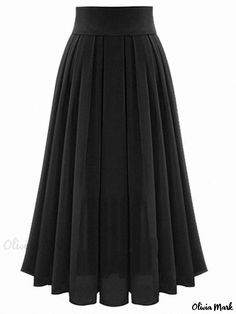 Olivia Mark - Elegant High-waisted Solid-color Pleated Chiffon Midi Skirt with Waist Cinching Feature Black Flowy Skirt, Long Flowing Dresses, 50th Clothing, Chiffon Maxi Skirt, Bodycon Midi Skirt, Flowy Design, Pleated Chiffon, Pleated Maxi Skirt, Long White Dress