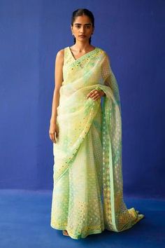 Shop for Surbhi Gupta Yellow Organza Maris Printed Saree With Blouse for Women Online at Aza Fashions Geometric Mirror, Block Print Saree, Set Saree, Yellow Saree, Embroidered Saree, Lehenga Blouse, Yellow Ties, Printed Saree, Sharara Set