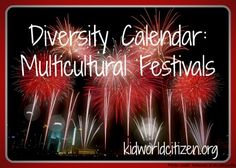 fireworks are lit up in the night sky with words that read, diversy calendar multi - cultural festivals