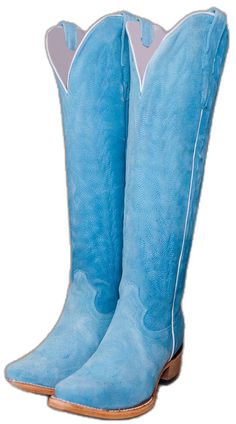 Western Style Blue Leather Heeled Boots, Western Blue Leather Heeled Boots, Blue Leather Western Heeled Boots, Blue Suede Boots With Round Toe, Blue Fitted Western Heeled Boots, Blue Leather Knee-high Boots For Fall, Western Blue Heeled Boots With Round Toe, Blue Leather Heeled Boots For Winter, Blue Leather Heeled Boots With Snip Toe