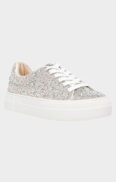 Put a little sparkle in your step with the Sidny all over rhinestone sneakers. This sneaker can be paired with your reception dress so you can hit the dance floor! Rhinestone Sneakers, Best Dress, Belt Jewelry, Handcrafted Accessories, Betsy Johnson, Reception Dress, Platform Sneaker, Lacing Sneakers, Handcrafted Leather