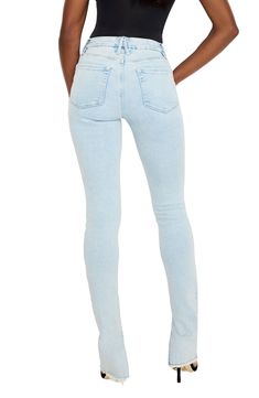 A touch of stretch adds comfort to these skinny jeans with split hems. 33 1/2" regular inseam; 9" leg opening; 11" front rise; 13 1/2" back rise (size 8) Zip fly with button closure Five-pocket style 94% cotton, 4% elastomultiester, 2% elastane Machine wash, tumble dry Imported Black Owned/Founded Spring Fitted Jeans With Standard Cut Leg, Spring Fitted Jeans, Slim Fit Straight Leg Jeggings With Five Pockets, Trendy Fitted Jeggings With Frayed Hem, Fitted Slim Bottoms With Five Pockets, Tight Straight Leg Jeans For Spring, Fitted Straight Leg Jeggings With Five Pockets, Casual Fitted Jeggings With Frayed Hem, Fitted Straight Leg Elastane Jeggings