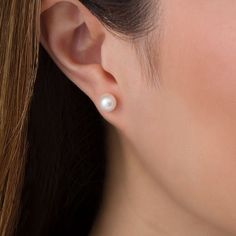 These 7.0mm button-shaped freshwater cultured pearl stud earrings are set on sterling silver posts that secure with friction backs. Pearl Earrings Stud, Pearl Earrings Studs Aesthetic, Big Pearl Stud Earrings, Pearl Earrings Studs, Pearl Stud Earrings Clip On, Large Pearl Earrings Studs, Pearl Stud Statement Earring, Pearl Types, Freshwater Cultured Pearls