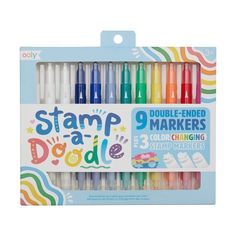 an assortment of markers and markers for kids to use in the crafting project, stamp doodle