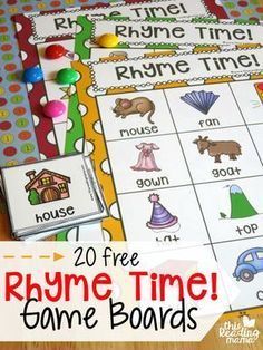 printable rhyme time game boards for kids to practice their phonicic skills