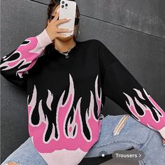 Never Worn Baddie Business, Mockup Ideas, Fire Clothes, Fire Pattern, Shein Sweater, Diy Clothes Design, Jersey Outfit, Drop Shoulder Sweaters, Plus Size Sweaters