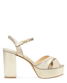 Platino Gold Ankle Strap Sandals With 4-inch Heel For Galas, Elegant Heels With Heel Loop For Galas, Elegant Heels For Galas, Open Heel Sandals With 4-inch Heel For Galas, 4-inch Heel Ankle Strap Sandals For Galas, Glamorous Heels With Heel Strap For Galas, Embellished Sandals, Hot Shoes, Stuart Weitzman Shoes